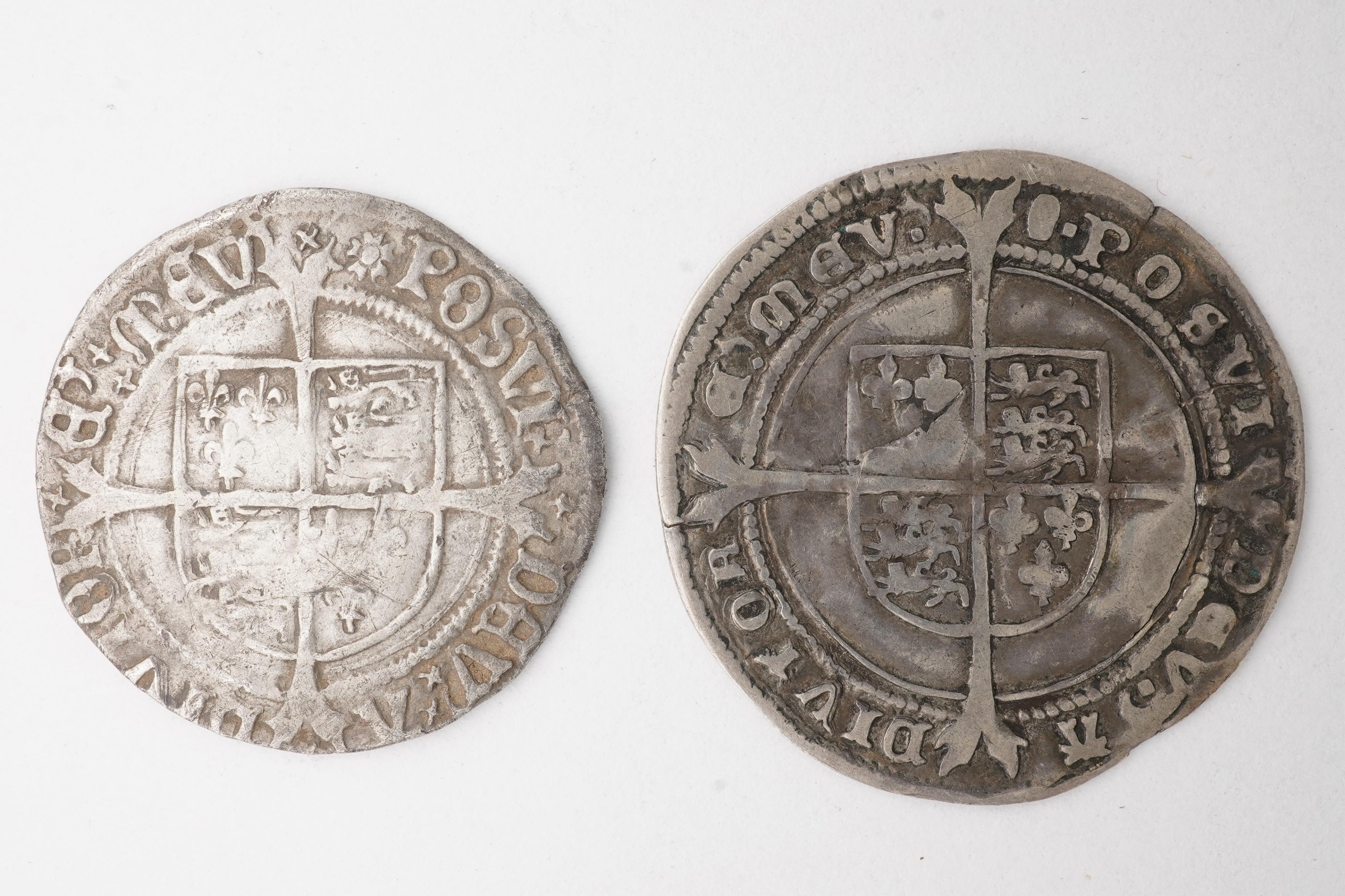 British hammered silver coins, House of Tudor, Henry VIII (1509-1547), Second coinage, Groat, Tower, mm. rose, bust D, saltires in forks, S 2337E, creased otherwise good fine, Edward VI (1547-53), fine silver issue, sixp